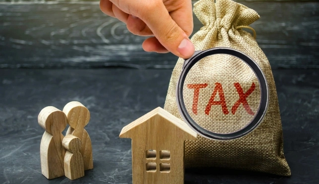 Image of wooden figures with a tax bag